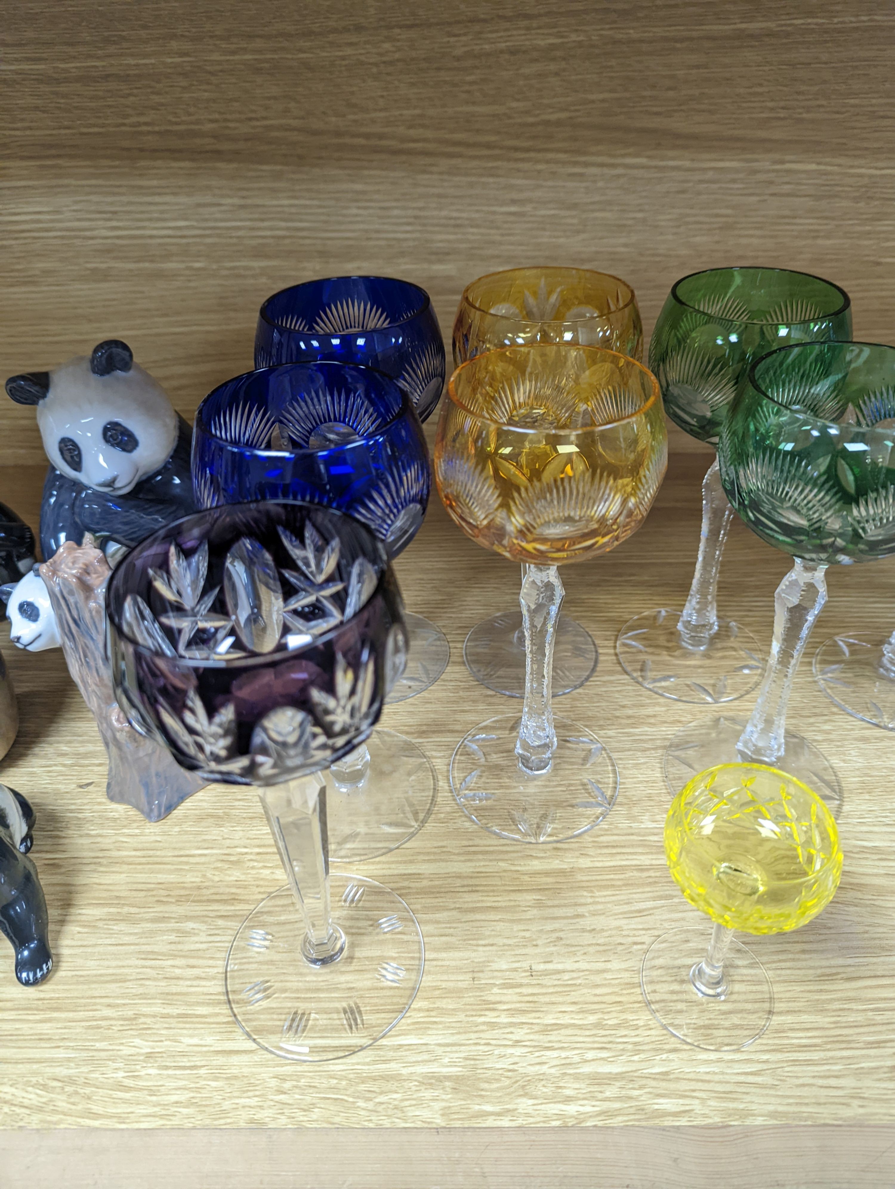 A set of coloured hock glasses